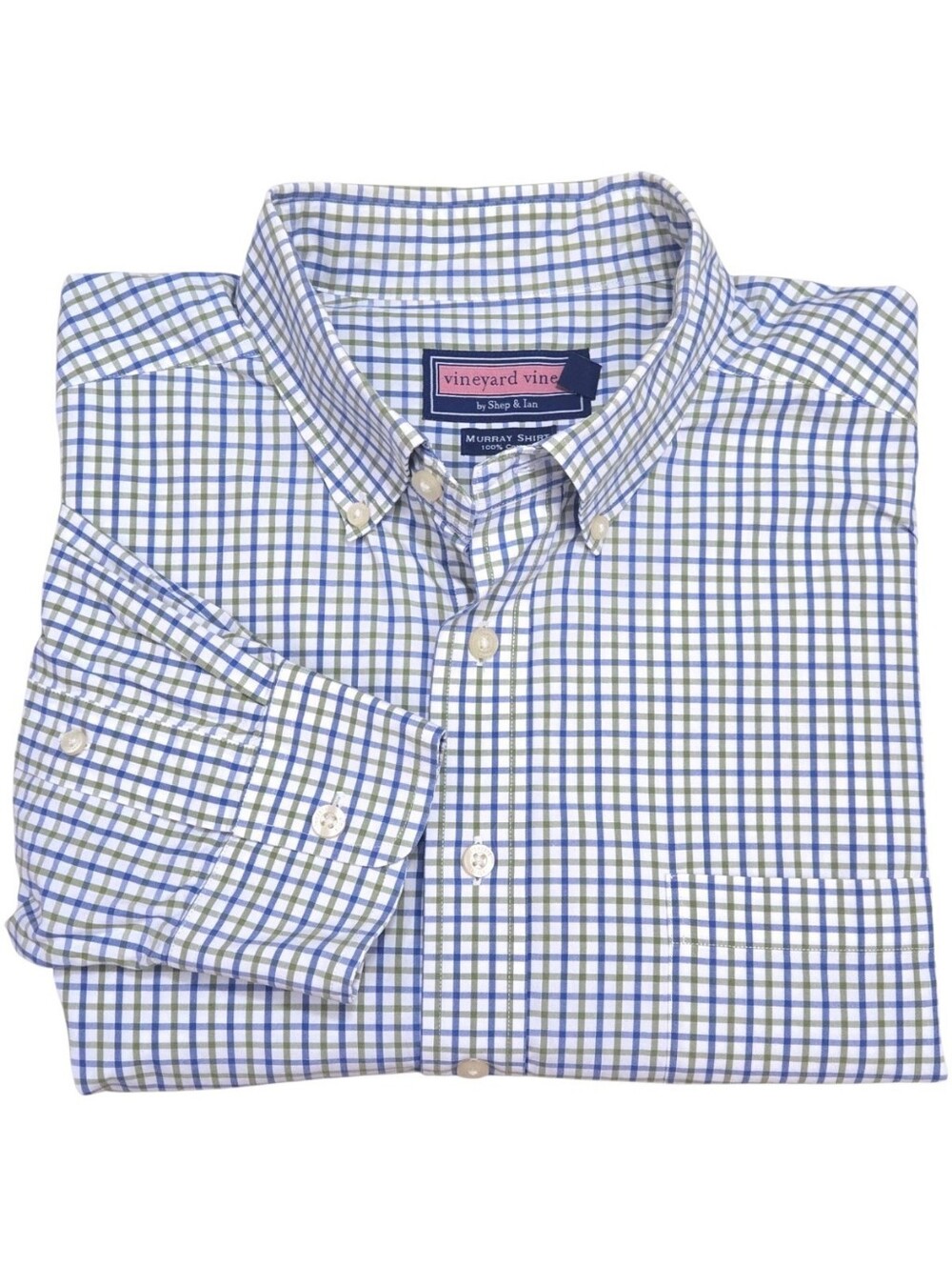 Vineyard Vines Murray Shirt Mens XL Blue Green Plaid Check Cotton Button Down